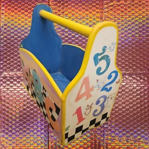 Vintage Retro Wood Handpainted Children's Caddy Book Toy Farm Animals Letters KL - Picture 1 of 9