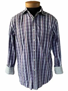 Robert Graham Button Shirt Purple Embroidered Floral Striped Mens L Button EUC - Picture 1 of 15