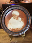 5.25" Antique Round Tin Type Photo Of Young Child In A 7.25" Wooden Frame