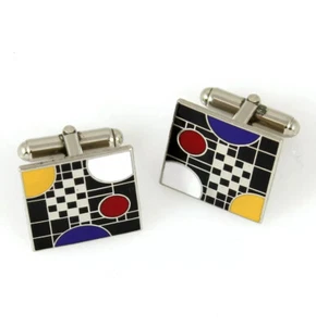 Vintage ACME Studio FRANK LLOYD WRIGHT “Coonley #5" Enamel Cufflinks - Picture 1 of 1