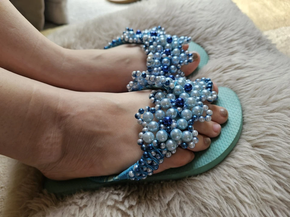 Bĺue Beaded Havaianas Size 6 Uk. - Image 1 of 4