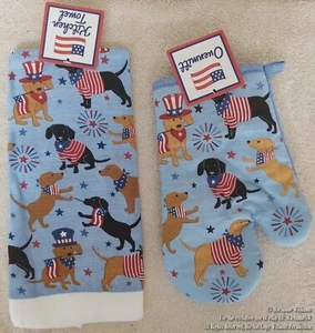 New PATRIOTIC DOG THEME KITCHEN TOWEL & OVEN MITT 4th FOURTH OF JULY - Picture 1 of 1
