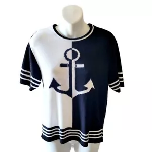 American Vtg Southern Lady Black White Nautical Anchor Sweater Sz Small USA - Picture 1 of 4
