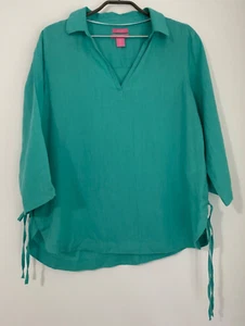 Isaac Mizrahi womens top green 100% linen 3/4 sleeve top tunic size tie sides M - Picture 1 of 5
