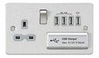 Plat Plaque 13A Interrupteur Prise Avec Quatre Chargeur USB Chrome Brossé Gris