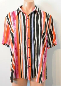 Noni B Top Womens Size 14 Red Pink Black Stripe Button up Shirt Short Sleeve - Picture 1 of 8