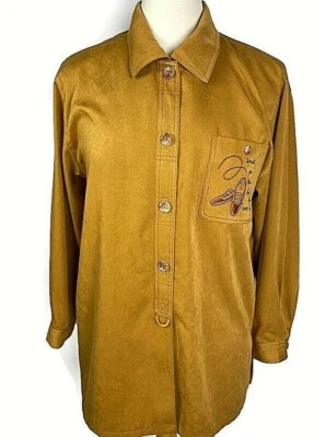 Vintage Ladies Fashions 80's Brown embroidered pocket shirt size M - Image 1 of 4