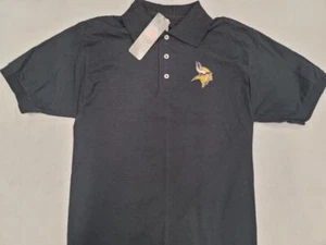 0730 NFL Team Apparel MINNESOTA VIKINGS Polo Camisa NEGRA Nueva - Imagen 1 de 1