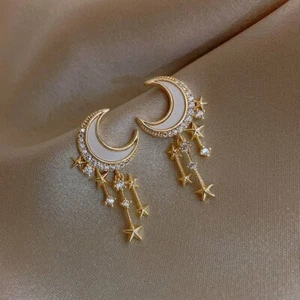 Fashion Moon Star Tassel Crystal Drop Dangle Earrings Stud Women Jewellery Gifts - Picture 1 of 7