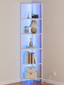6-Tier Corner Bookcase with LED Lights, 67.5 “H Vertical Bookcase Organizer - Picture 1 of 9