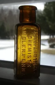Antique KEASBEY & MATTISON CO CHEMISTS- AMBLER, PENNA. Honey Amber Med Bottle - Picture 1 of 13