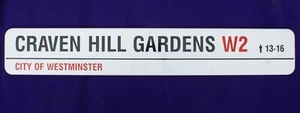 CRAVEN HILL GARDENS ORIGINAL CITY OF WESTMINSTER LONDON ENAMEL STREET SIGN - Picture 1 of 4
