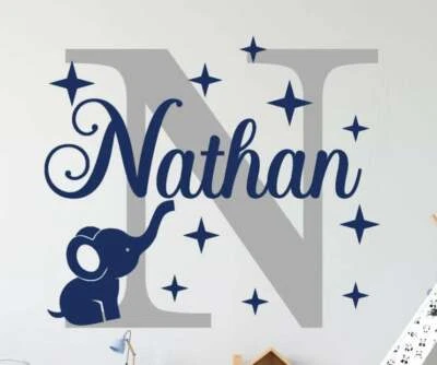 Custom Name Personalised ELEPHANT Wall Art Decal Kids Bedroom Nursery  Sticker - Image 1 of 4