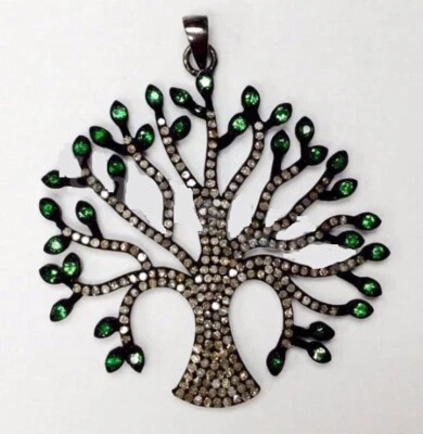 Colgante de árbol de plata de ley 925 tachonado con tsavorita natural y diamante pavé Foto 1 de 3