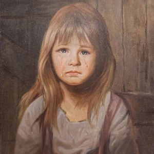 Vintage BRUNO AMADIO / GIOVANNI BRAGOLIN "Crying Girl" Oil on Canvas Painting - Picture 1 of 2