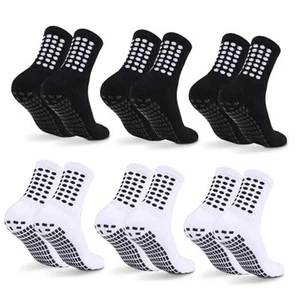 6 Pairs Kids Grip Soccer Socks Cushioned Non Small 6 Pairs, 3black + 3white - Picture 1 of 8