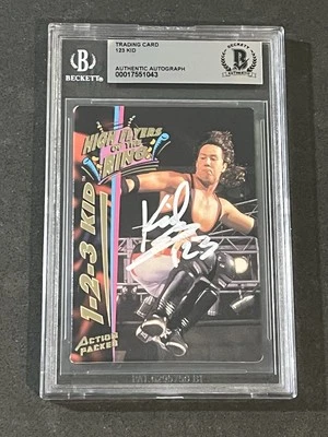 1-2-3 KID 1995 ACTION PACKED WWF SIGNED AUTOGRAPHED CARD BECKETT BAS AUTHENTIC - Image 1 of 2