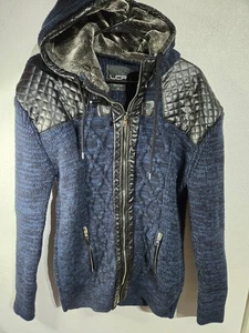 LCR Black Edition Knit Zip-Up Jacket Mens Size Large Hooded Blue Y2K Modern Coat - Picture 1 of 12