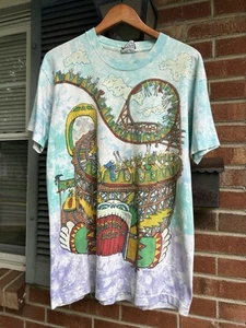 VTG 90s GRATEFUL DEAD Liquid Blue AOP Roller Coaster 1993 Tie Dye T Shirt Large - Picture 1 of 9