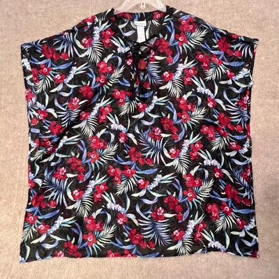 Top Tommy Bahama Floral Con Cordones Borla Cubierta S/M Negro Rojo Azul Foto 1 de 4