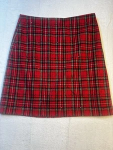 Talbots rot Schottenkaro Rock Damen 10 Pailletten kariert Wollmischung gerade Mini kurz - Bild 1 von 8