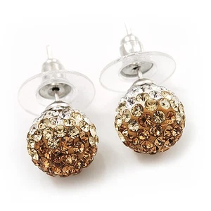 Light Citrine/Champagne/Clear Swarovski Crystal Ball Stud Earrings In Silver - Picture 1 of 4