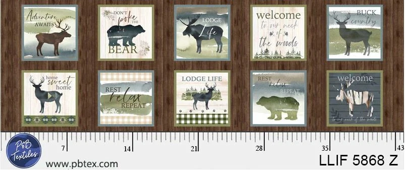 Panel 13" X 44" Lodge Life Cabin Madera Oso Alce Algodón Tela Panel D603.03 Foto 1 de 1