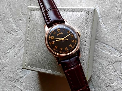 Reloj pequeño soviético vintage Pobeda ZIM, barrido segunda mano, años 50, esfera negra Foto 1 de 4