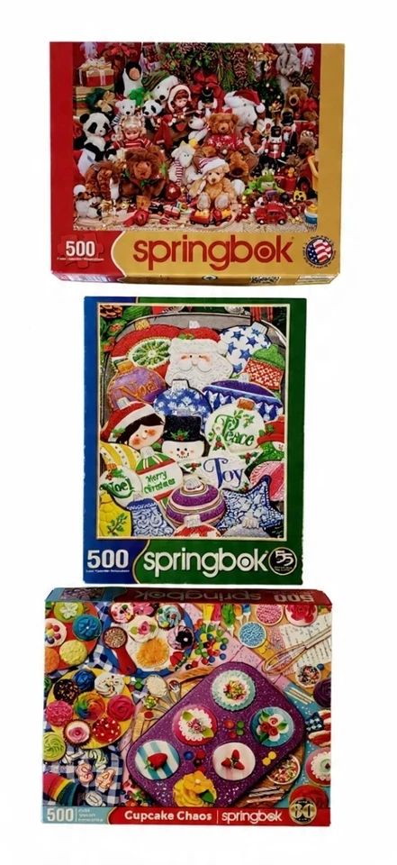 Puzzle Lovers Holiday Themed 3 Pack 500 Piece Springbok Used Once Each Bagged - Image 1 of 4