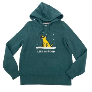 Life Is Good Women's Small Winter Hoodie Embroidered Snow Dog Sweater Soft NWT - Picture 1 of 8