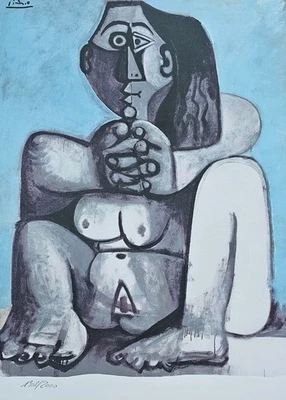 PABLO PICASSO Mujer Desnuda Sentada II Placa Firmada LITOGRAFÍA NUMERADA A MANO gouache Foto 1 de 4