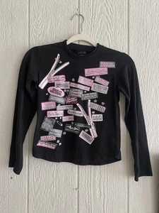 Harley Davidson Girl Black Long Sleeve Pink Graphic Baby Tee Size M 8/10 - Picture 1 of 8