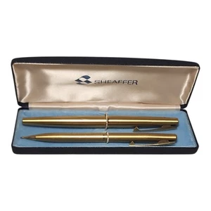 Sheaffer Vintage Gold Fountain Pen And Pencil Set In Case Inscribed Made In USA - Picture 1 of 10