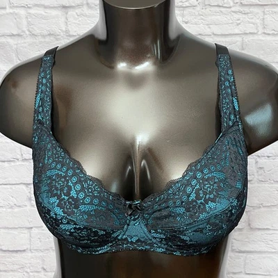Sujetador con aros Fredericks of Hollywood 40DD encaje balconette ligeramente acolchado verde azulado Foto 1 de 4