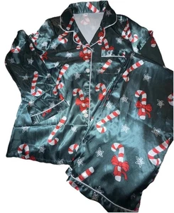 Damen Pyjama grün Zuckerstange Satin Größe M - Bild 1 von 7