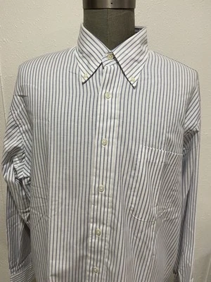 Lands' End Canvas Button Down Navy Pin Stripes 18-35 Dress Shirt Men's - Image 1 of 4