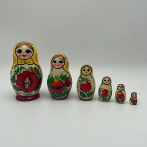 Vintage Matroschka handbemalt Familie russische verschachtelte Puppen & Haustiere 6-teiliges Set - Bild 1 von 8