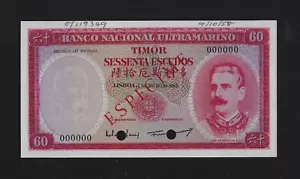 Portugal Portuguese Timor 60 Escudos 1959 P-23s SPECIMEN GEM UNC RARE - Picture 1 of 2