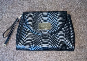 NEW Versace Parfums Black Clutch Wristlet Textured Wave Purse/Clutch Small - Picture 1 of 12
