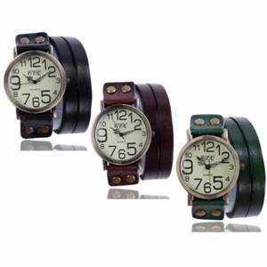 Men's Womens Retro Leather Strap Quartz Wrist Watch Twisted Bracelet Bangle Cuff - Picture 1 of 12
