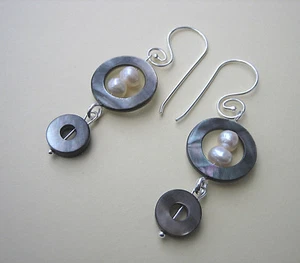 Perlmutt Perle Ohrschmuck SWZ-Perle creme-weiß Ohrhaken Ohrhänger 925 Silber - Bild 1 von 5