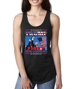 Never Surrender Trump 2024 Assassination Attempt Rally Fist Pump Ladies Tank Top - Picture 1 of 7