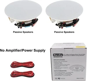 Herdio6.5”2pcs Flush Mount Ceiling Speakers Wall Indoor Outdoor Kitchen For home - Picture 1 of 7