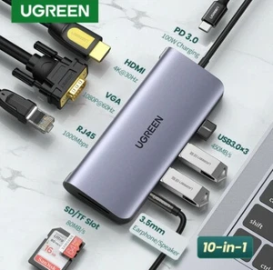 Ugreen 10 in 1 USB C HUB Adapter to USB 3.0 HDMI 4K 60Hz PD for Laptop Mac Dell - Picture 1 of 8