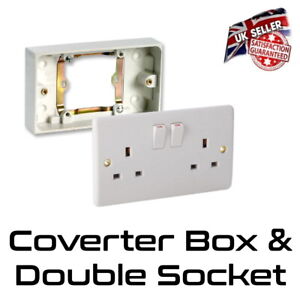 Single 1 - 2 Gang Double Wall Socket Converter 3 Pin Plug Box Pattress Adaptor