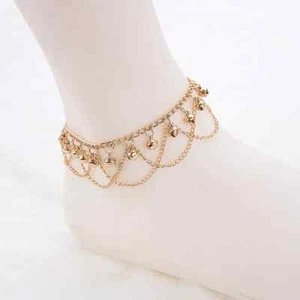 18K Gold Plated Bead Chain Anklet Bracelet Barefoot Beach Foot Sandal HQ - Picture 1 of 4