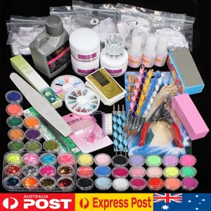 Full DIY UV Gel Glue Nail Art Kit Acrylic Powder Liquid Glitter Manicure Set - Picture 1 of 16