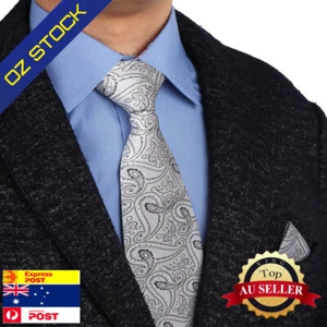 Epoint C.B.B.I.031 Grey Tie Handkerchief Set Paisley Necktie Men's Wedding - Picture 1 of 3