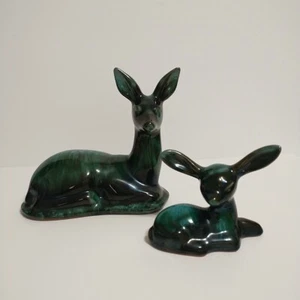 Figuras de ciervo cervatillo y ciervatillo de montaña azul de colección cerámica esmaltada por goteo verde azul Canadá - Imagen 1 de 24