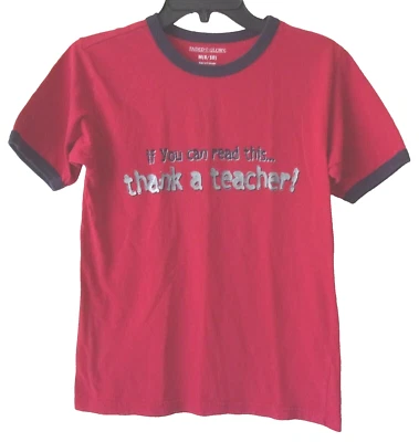BOYS T-SHIRT Regular Medium THANK A TEACHER Red - Faded Glory GOOD CONDITION - Image 1 of 4